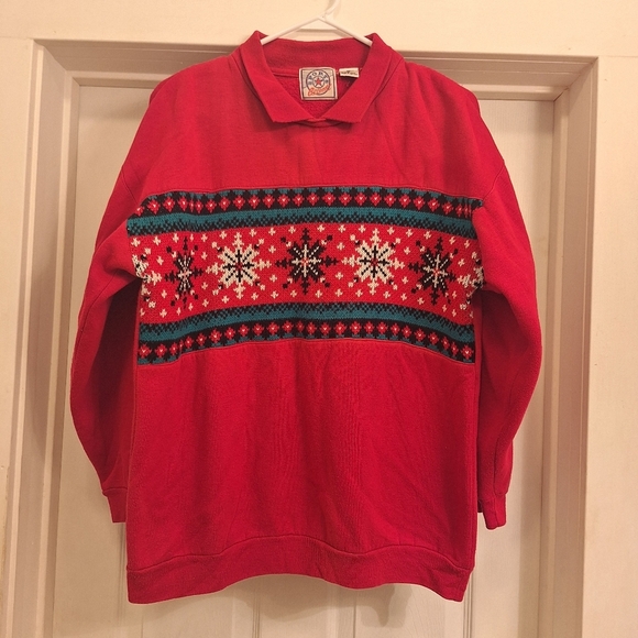 Vintage Tops - Vintage Pink Snowflake Sweatshirt  Size Medium